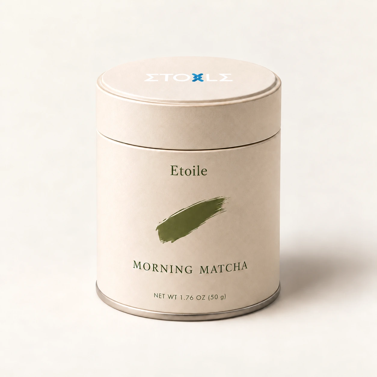 Etoile Morning Matcha packaging concept with white and blue lid logo